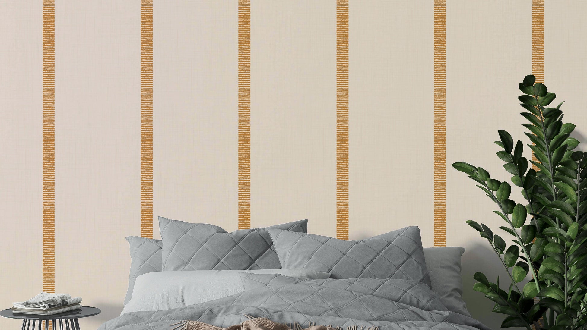 Boho golden stripes wallpaper in beige and caramel brown


