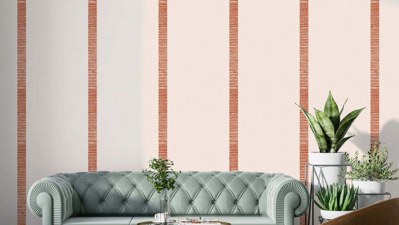 Beige terracotta wallpaper featuring golden boho stripes

