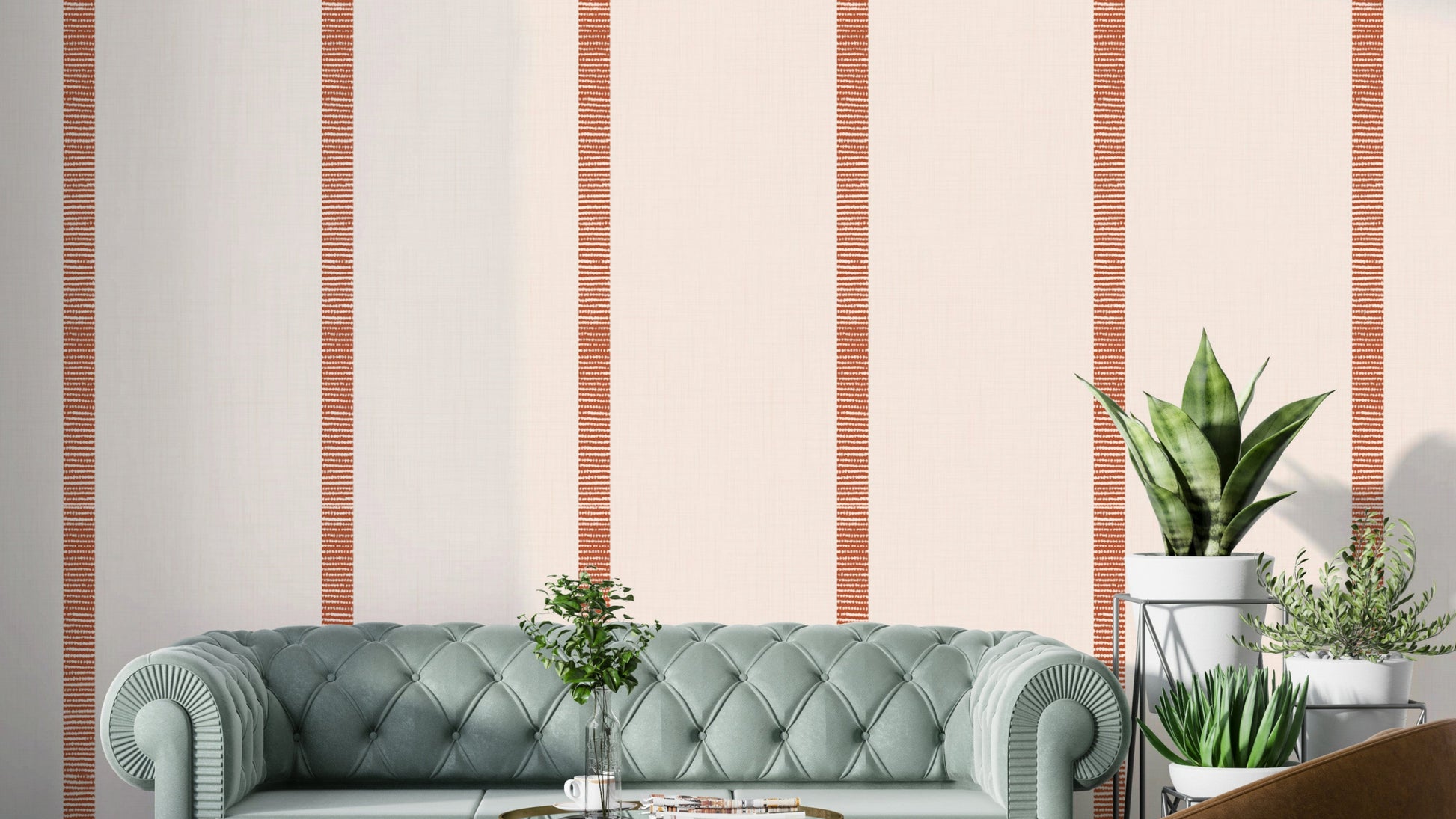 Beige terracotta wallpaper featuring golden boho stripes

