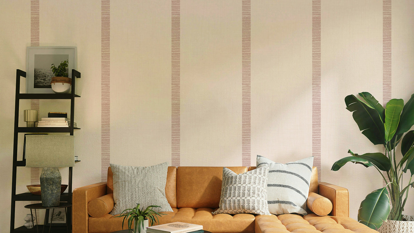 Boho golden stripes wallpaper with beige and mauve tones

