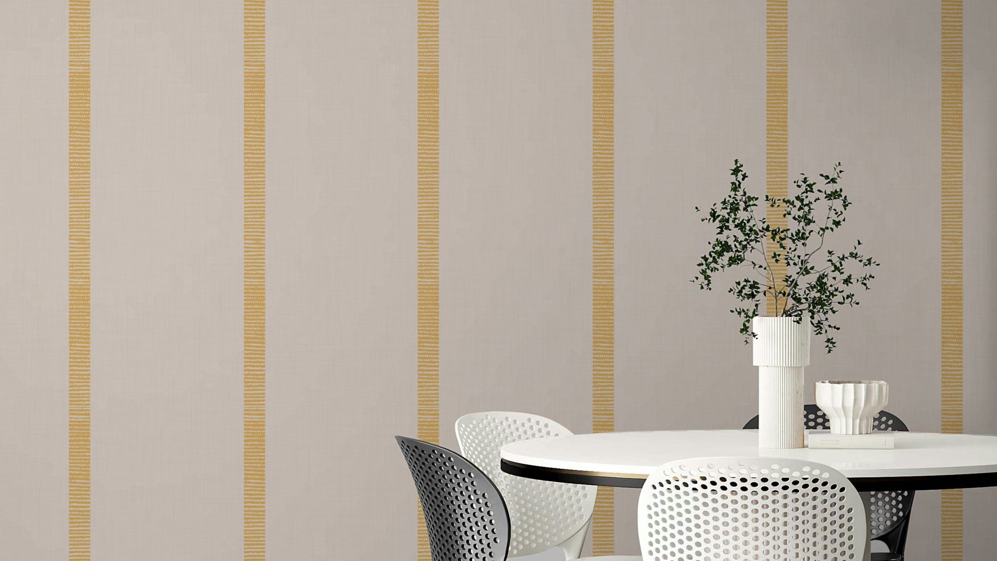 Boho golden harmony stripes wallpaper in beige ocher

