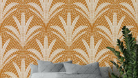 Caramel brown palm leaves wallpaper in rustic style

