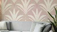 Boho rustic palm leaves wallpaper in mauve tones

