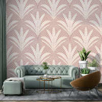 Boho chic mauve wallpaper featuring rustic palms

