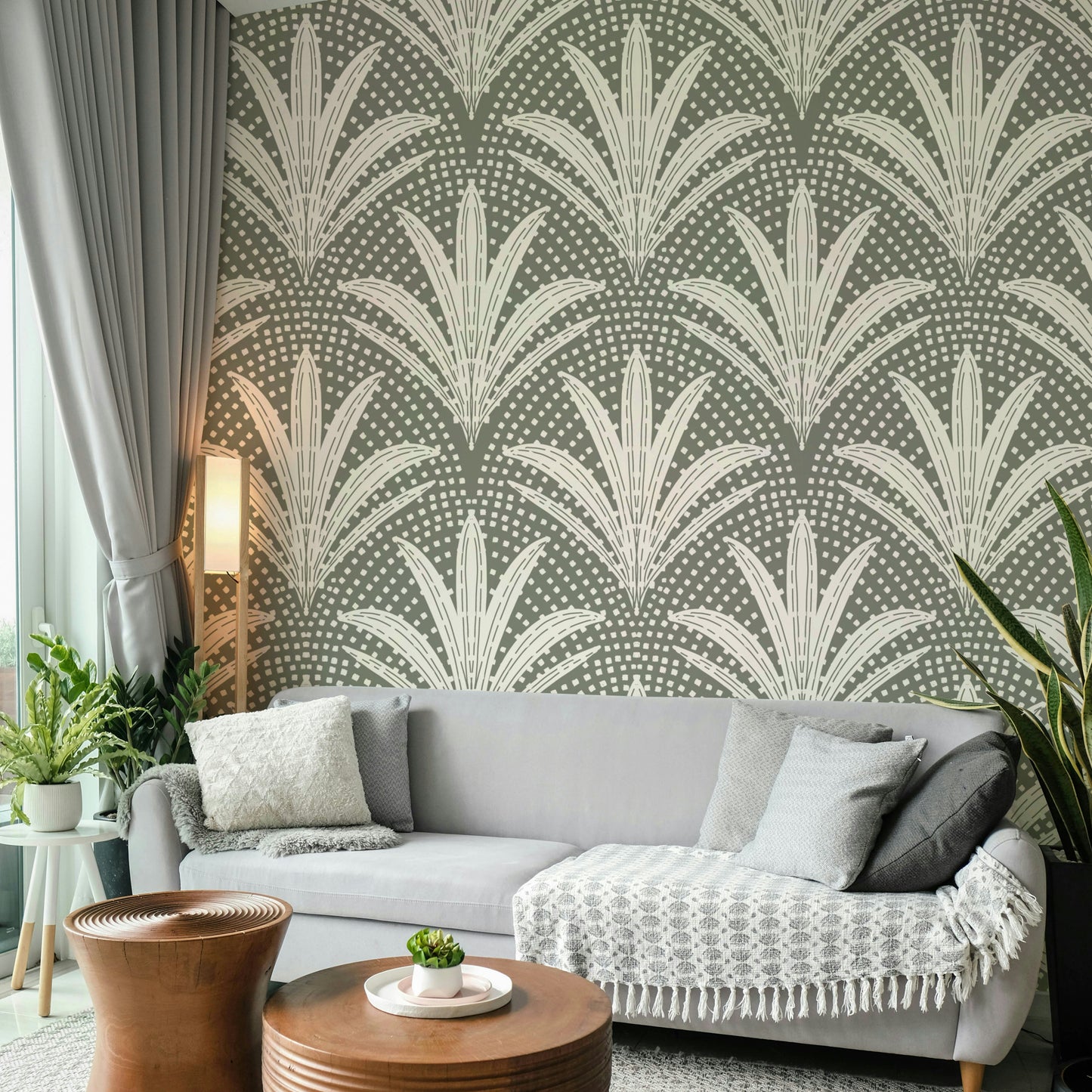 Boho rustic wallpaper showcasing palm leaf radiance

