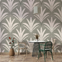 Muted grey wallpaper with boho rustic palm design

