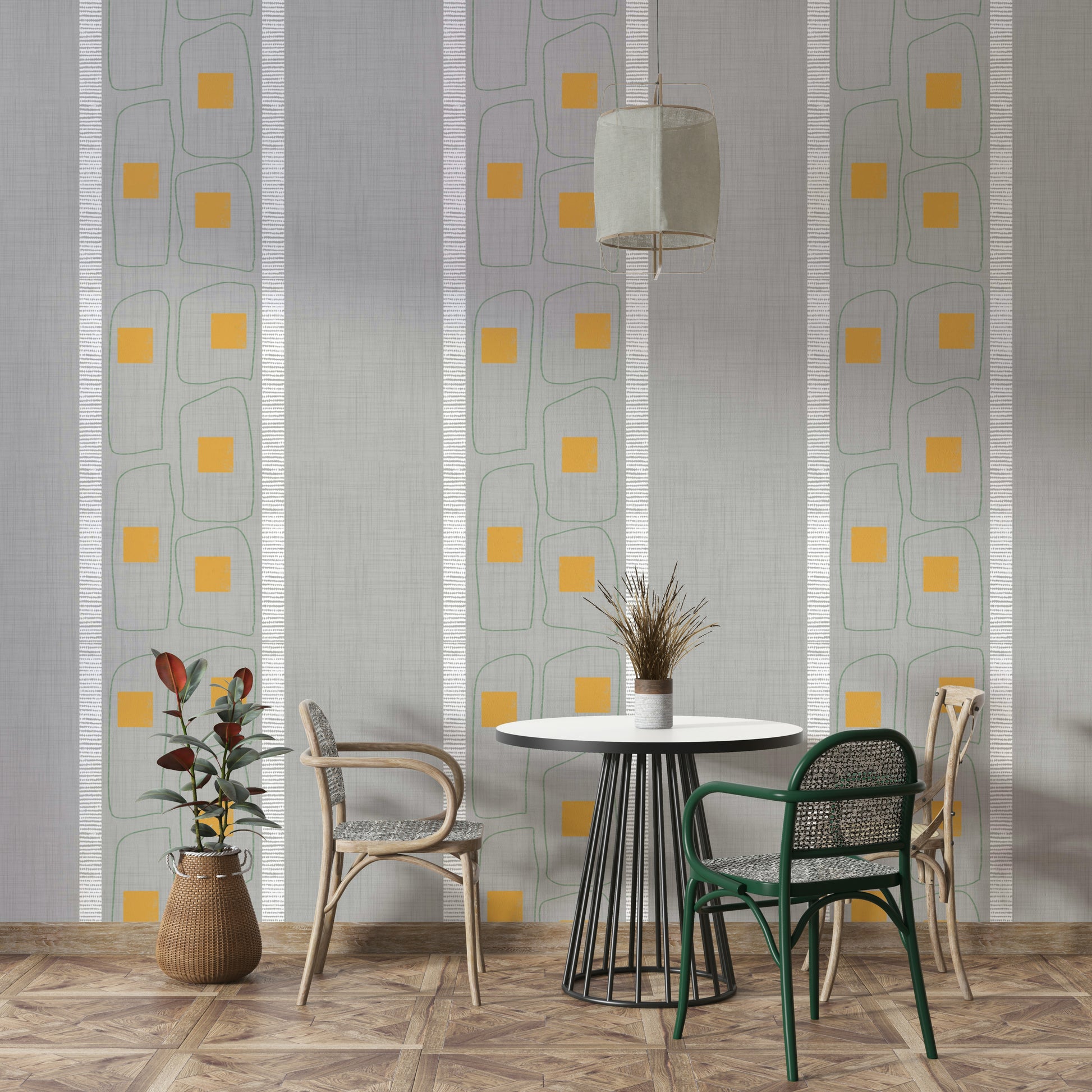 Neutral Japandi wallpaper with delicate frames

