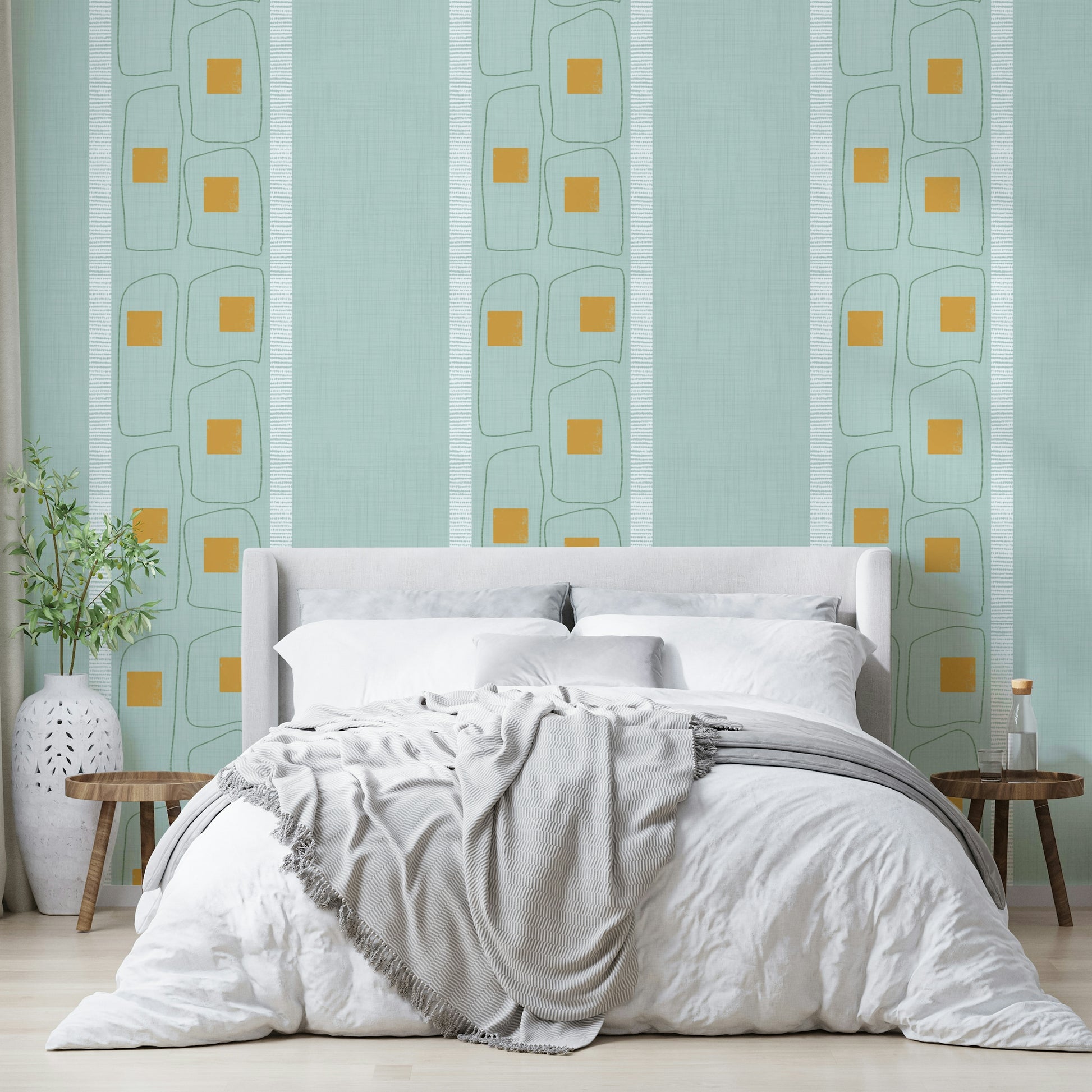 Light blue wallpaper with clean frame line pattern

