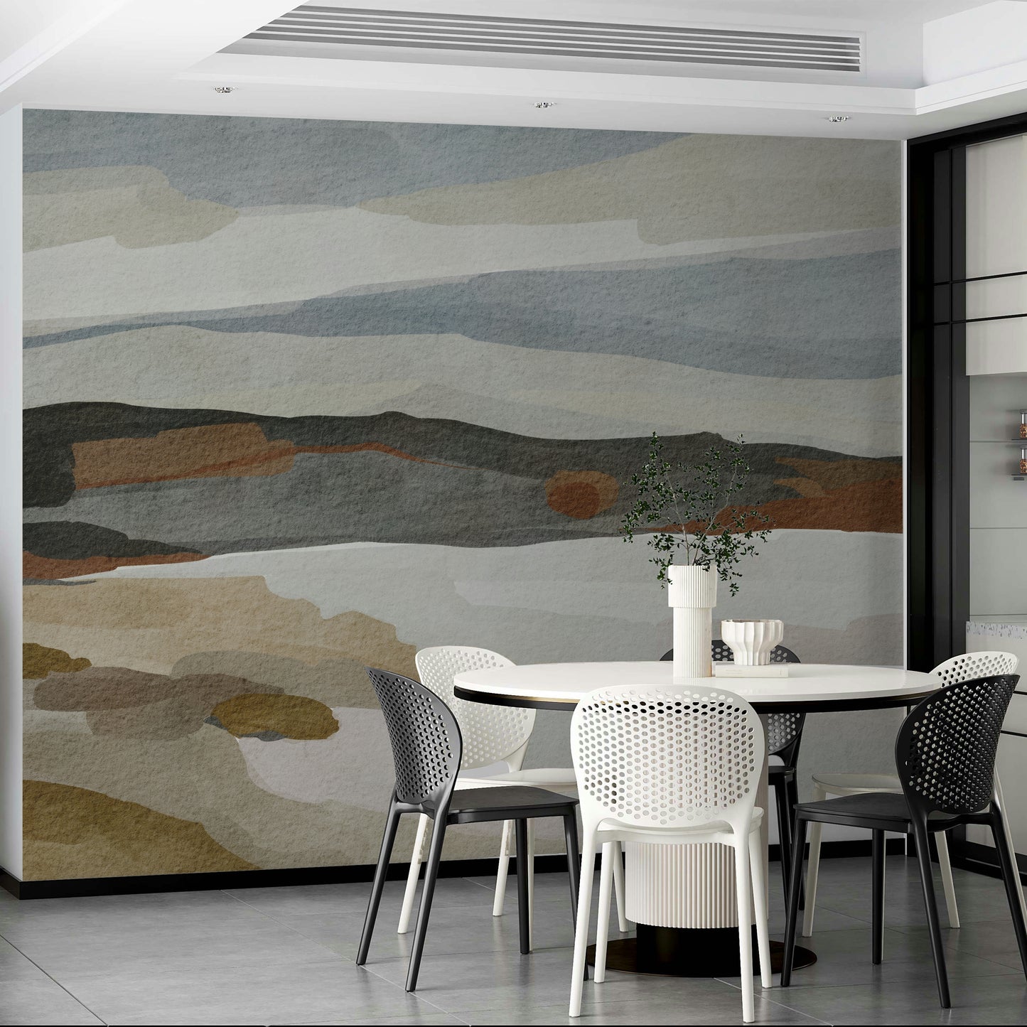 Abstract Mountain Range mural wallpaper in soft tones

