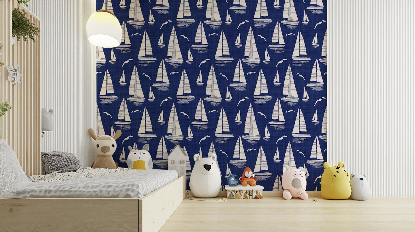 Sailing boats and seagulls wallpaper


