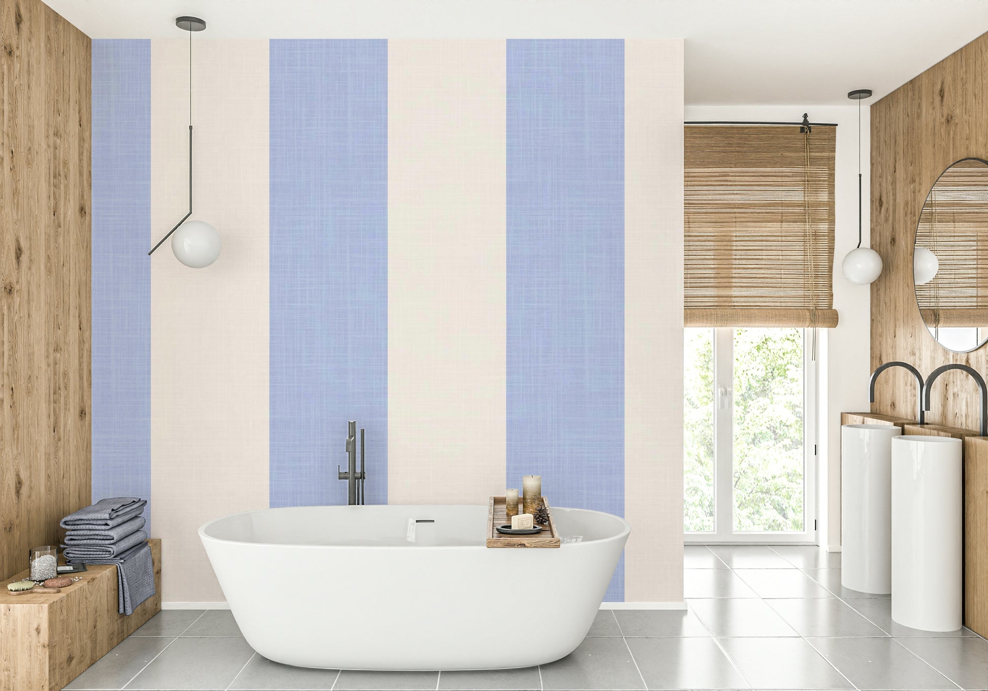 Periwinkle and ivory stripe wallpaper

