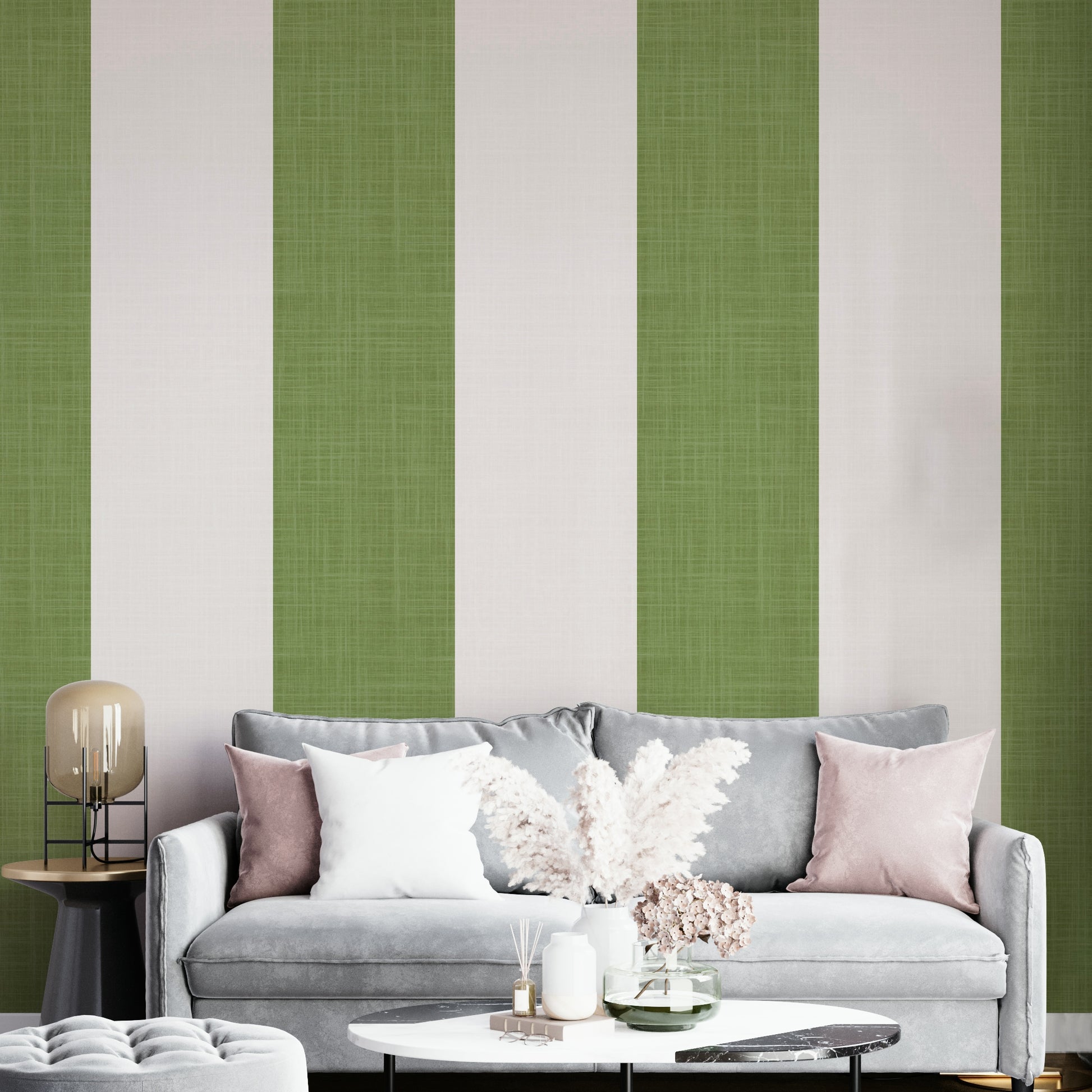 Soft ivory and green stripes

