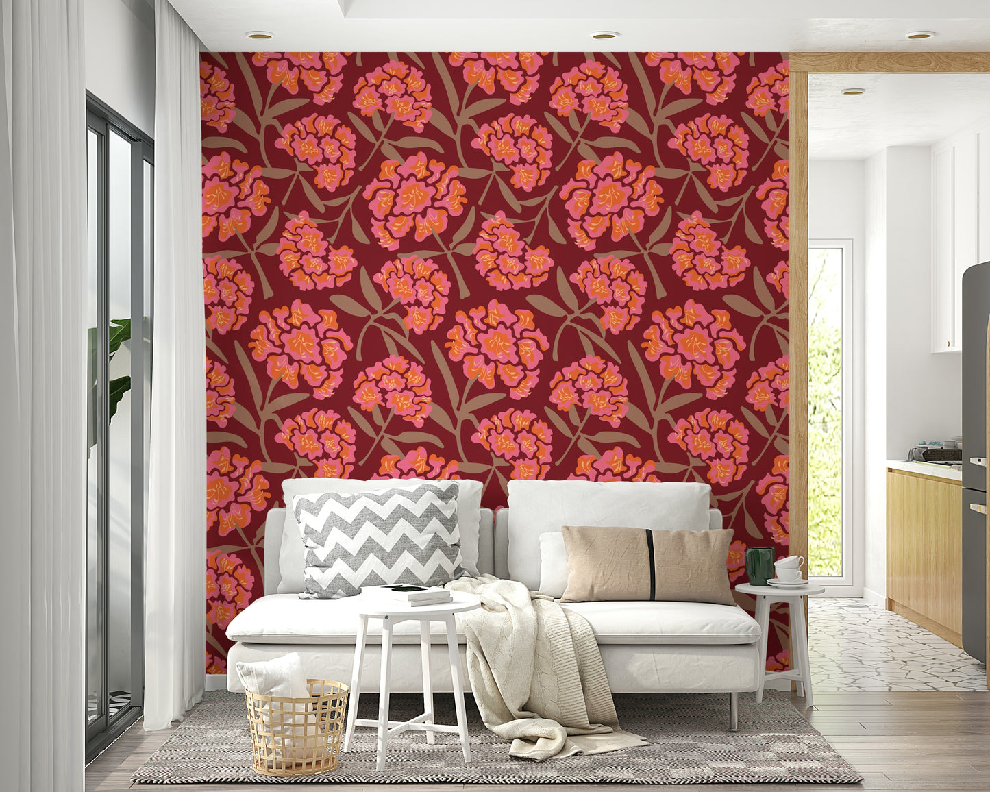 Wine red floral wallpaper

