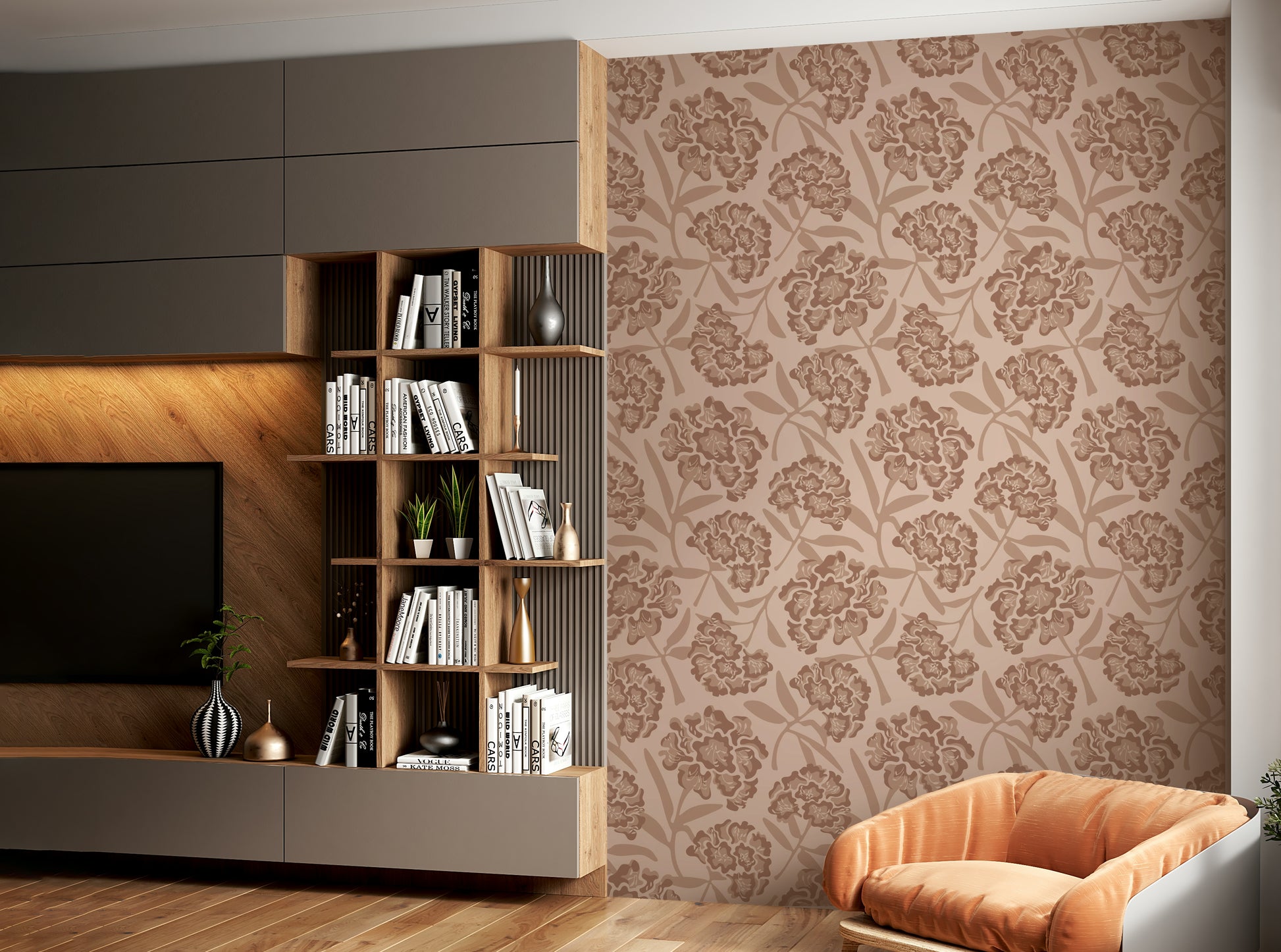 Mocha floral wallpaper for walls

