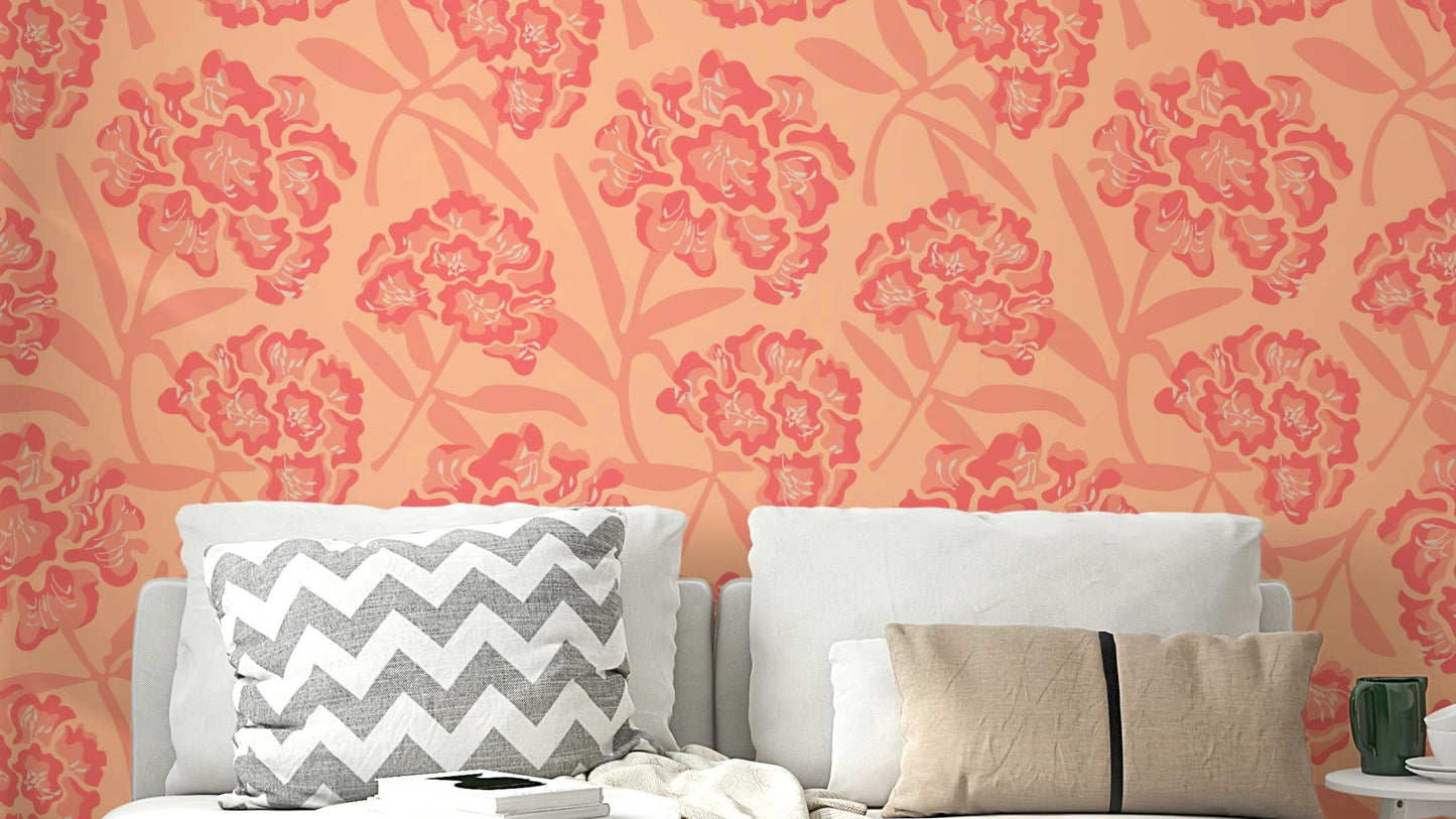 Coral orange floral wallpaper

