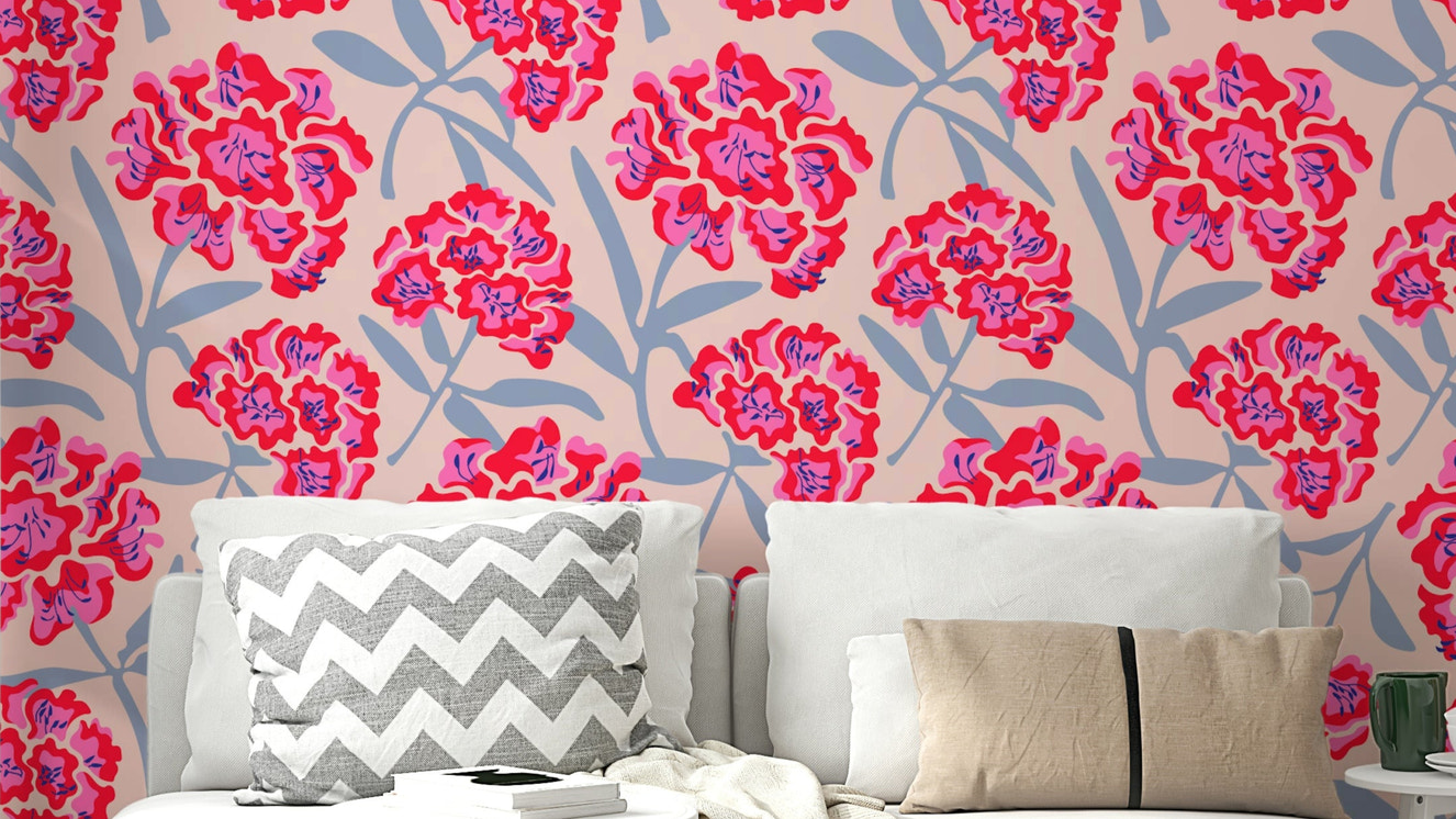Living room retro floral mural

