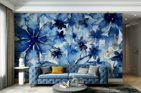 Bedroom indigo flower mural

