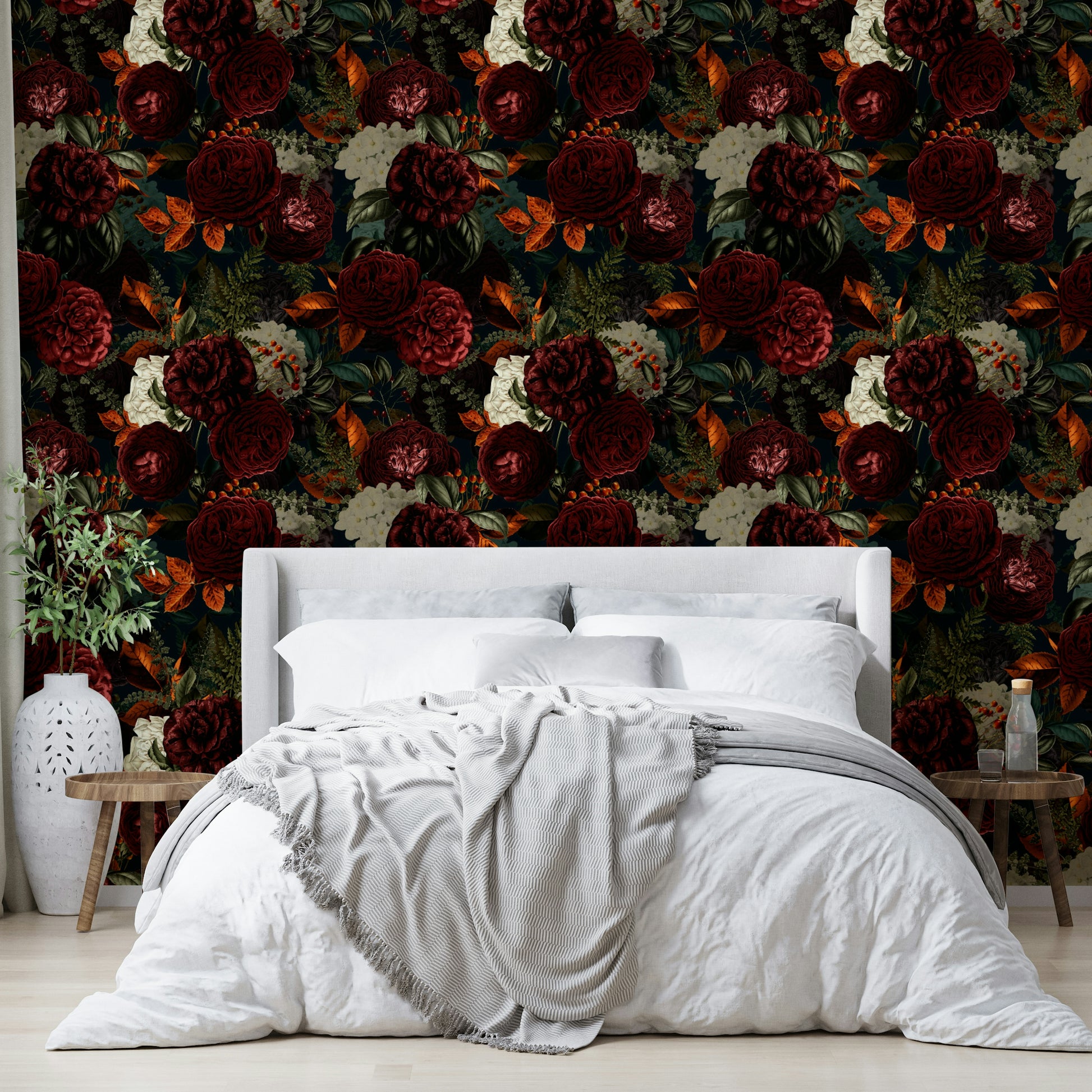 Dark floral wallpaper with grandmillennial charm

