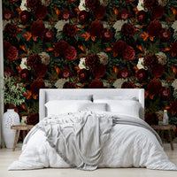 Dark floral wallpaper with grandmillennial charm

