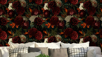 Grandmillennial wallpaper with dramatic gothic florals


