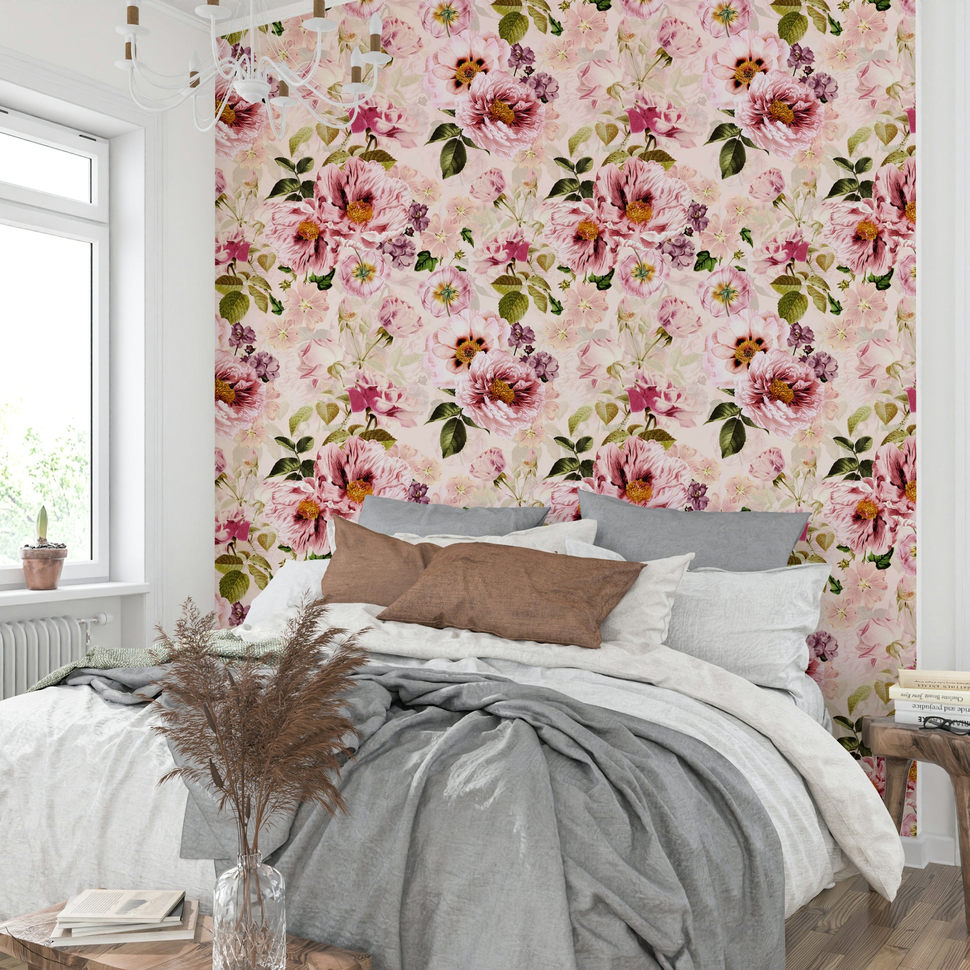 Bold floral wallpaper in dark and moody tones

