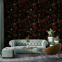 Glamourous dark floral wallpaper grandmillennial look


