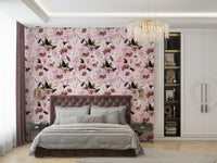 Pink blush peonies wallpaper with vintage dramatic look

