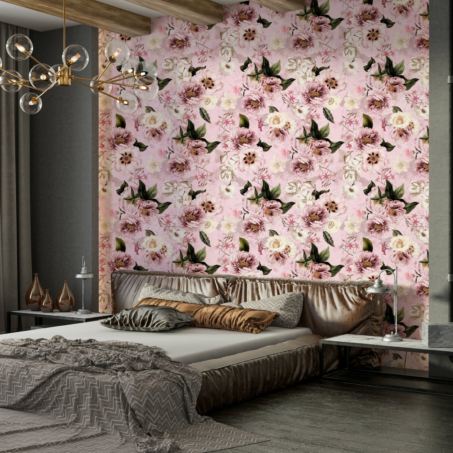 Blush peonies wallpaper for elegant vintage wall design

