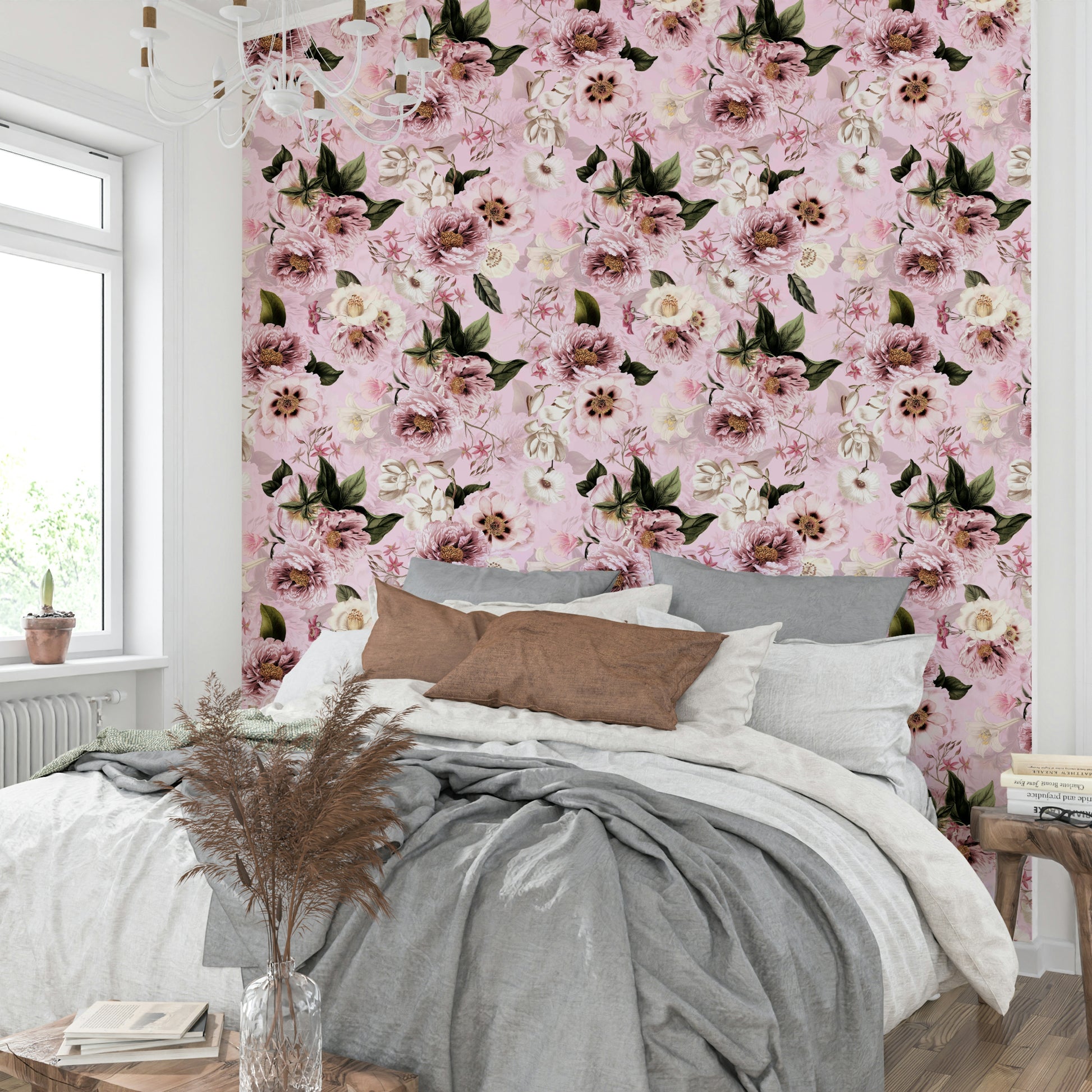 Elegant blush floral wallpaper for classic wall decor

