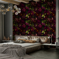 Gothic dark moody florals wallpaper with heritage style

