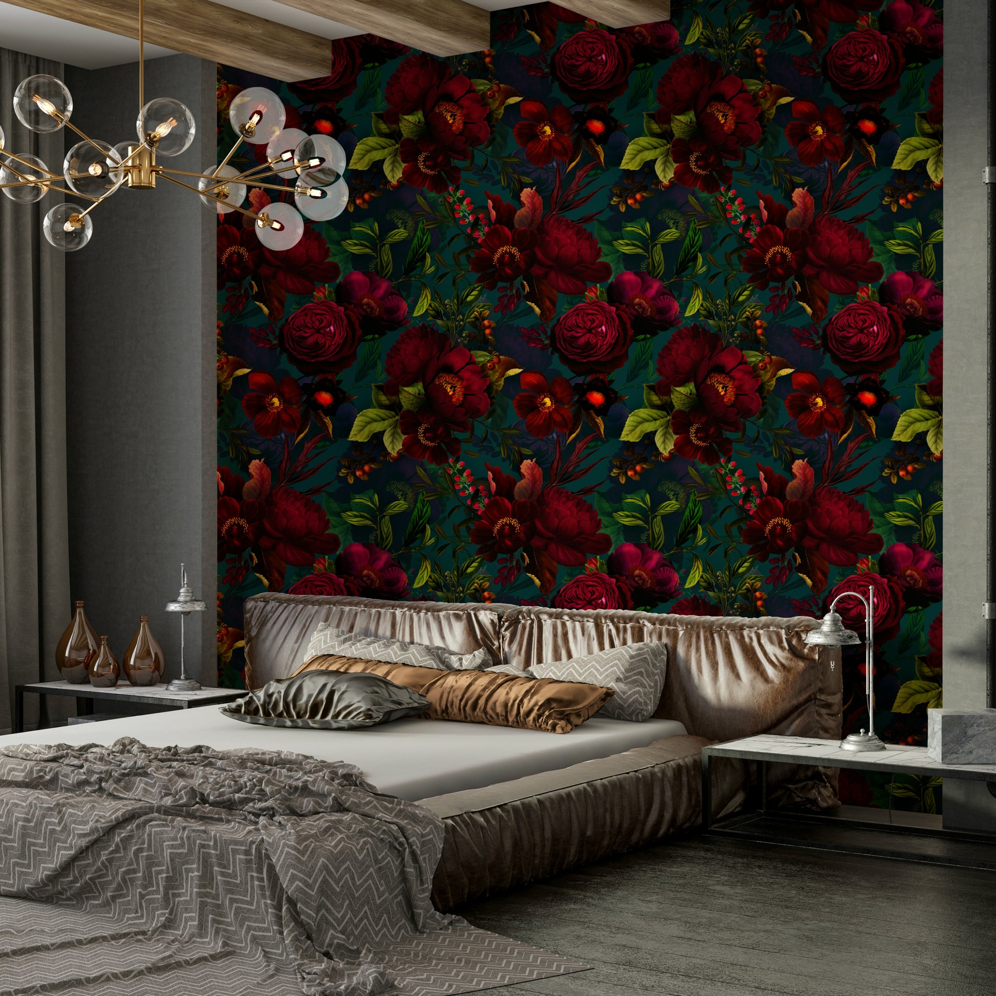 Deep, intricate florals in wallpaper for timeless vintage appeal

