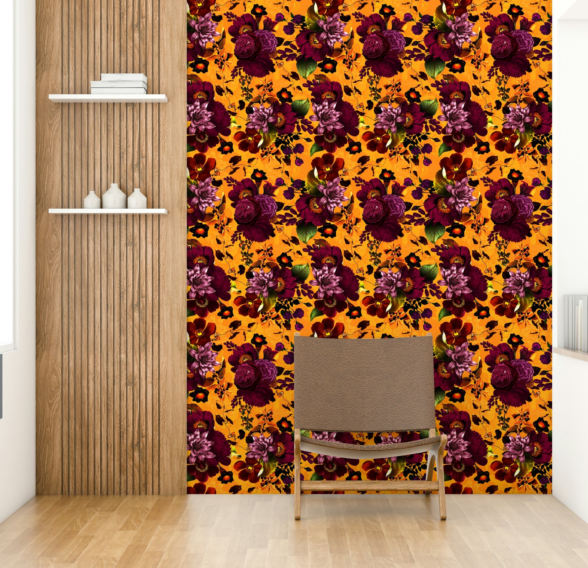 Gothic dark florals in wallpaper mural for striking room decor

