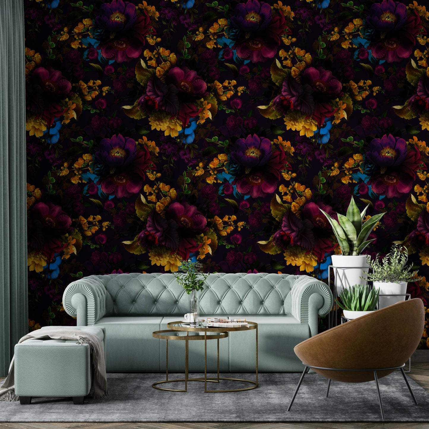 Grandmillennial floral wallpaper featuring vintage Gothic glamour

