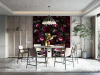 Moody floral wallpaper mural adding vintage glamour and sophistication.

