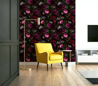 Vintage gothic floral wallpaper with moody, bold peony designs.

