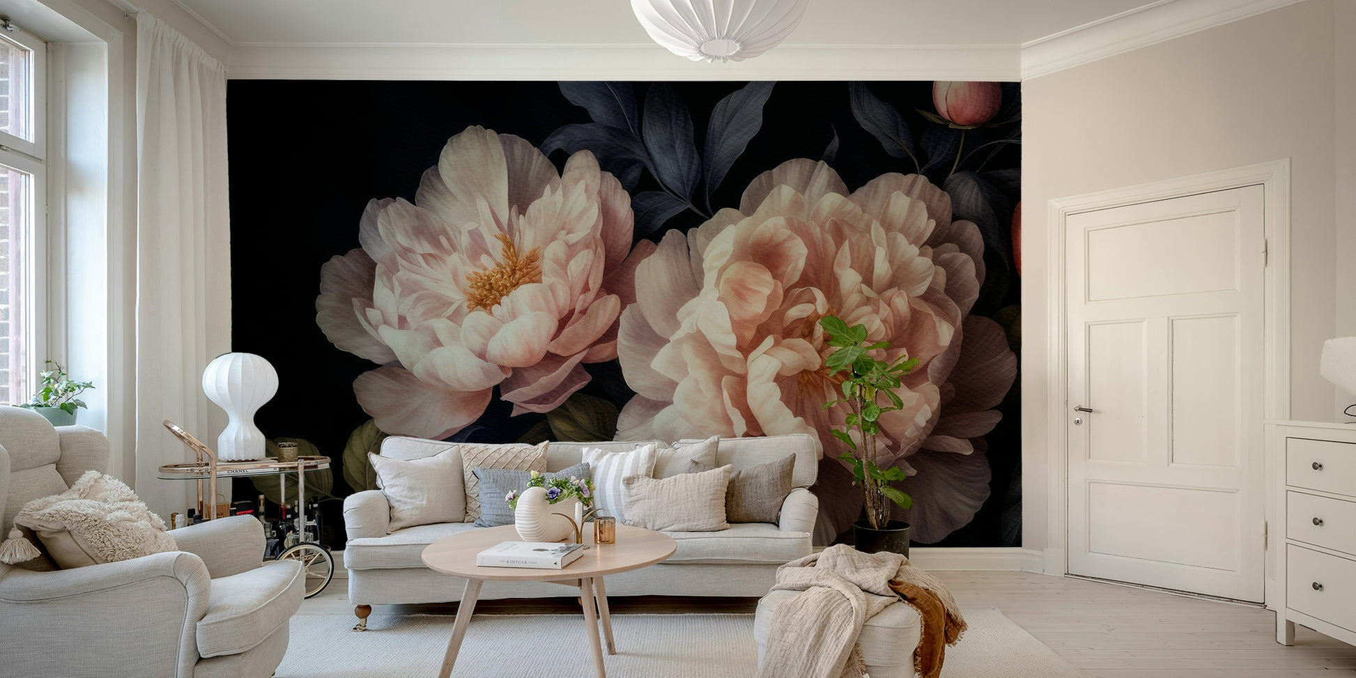 Bold dark floral wallpaper mural for vintage-inspired décor.

