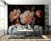 Timeless dark peony floral wall mural with gothic elegance.

