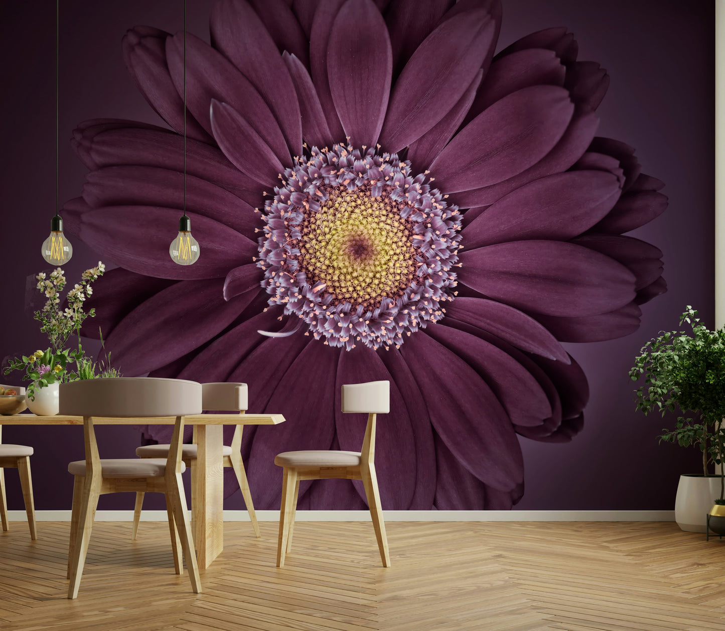 Deep-colored velvet flowers mural for a romantic home decor.

