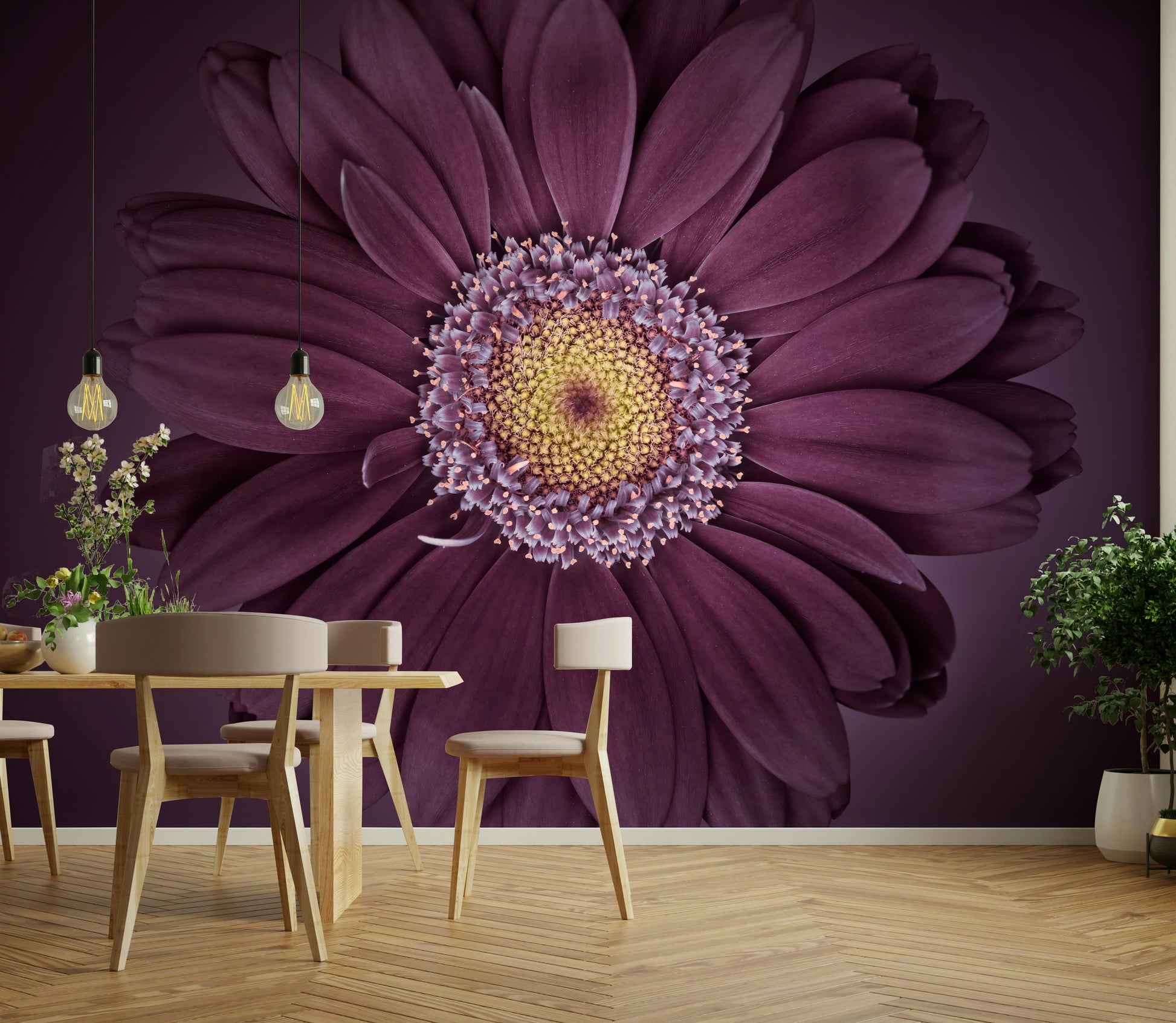 Deep-colored velvet flowers mural for a romantic home decor.

