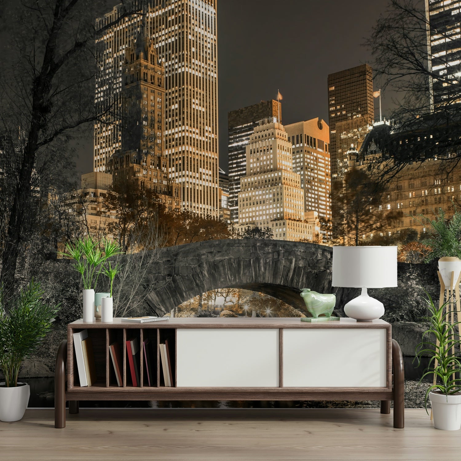 Central Park at dusk mural for a serene and scenic room vibe.

