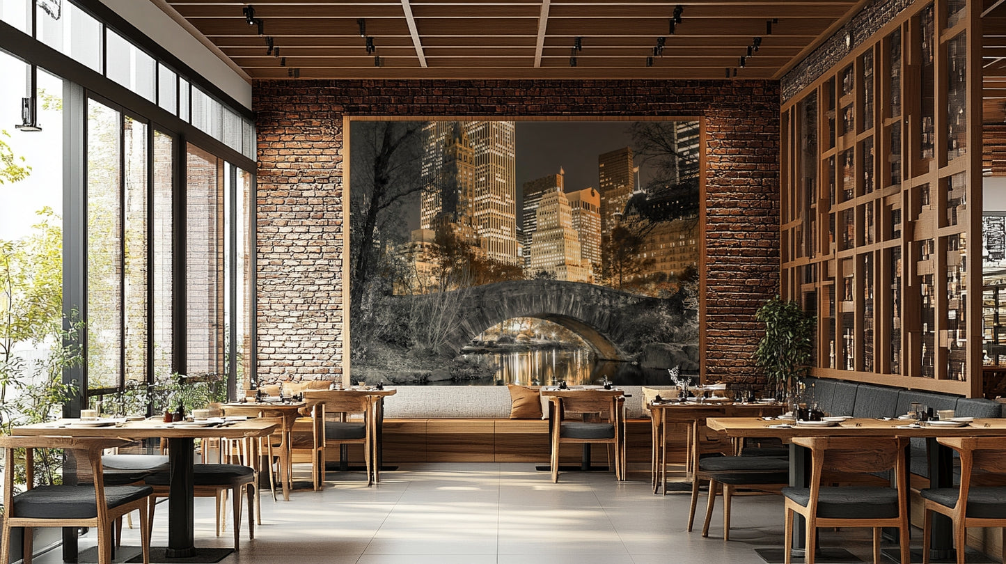 Evening in Central Park Wall Mural with sunset and park scenery.

