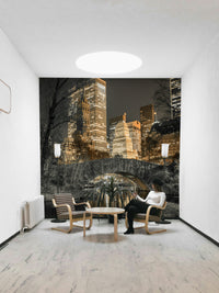 Sunset in Central Park mural for a tranquil, urban-inspired room.


