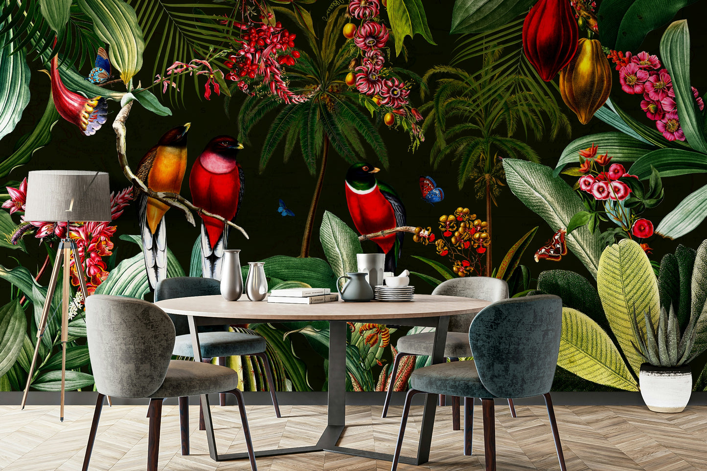 Vibrant tropical paradise wall mural for any room décor.


