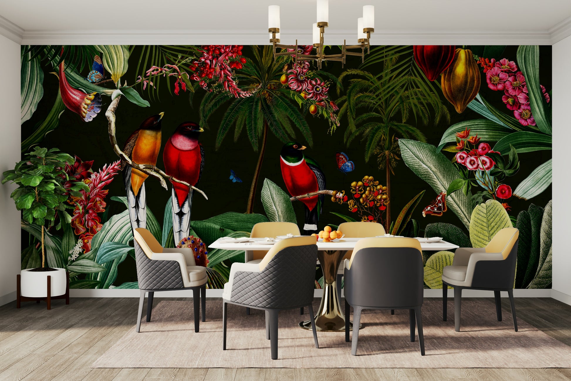 Tropical Vintage Night Paradise wall mural for a serene atmosphere.