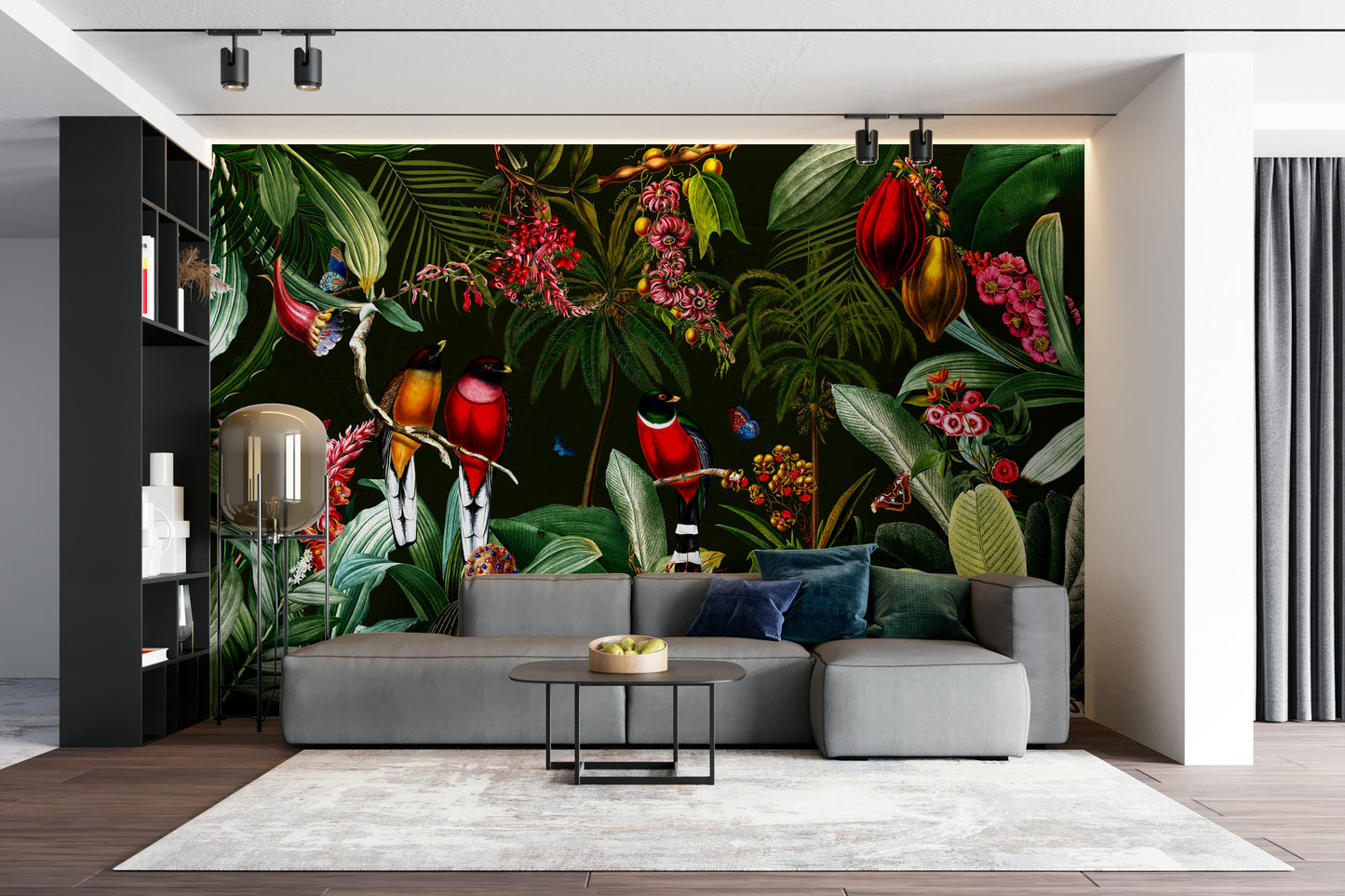 Tropical paradise wall mural creating a calming, exotic space.