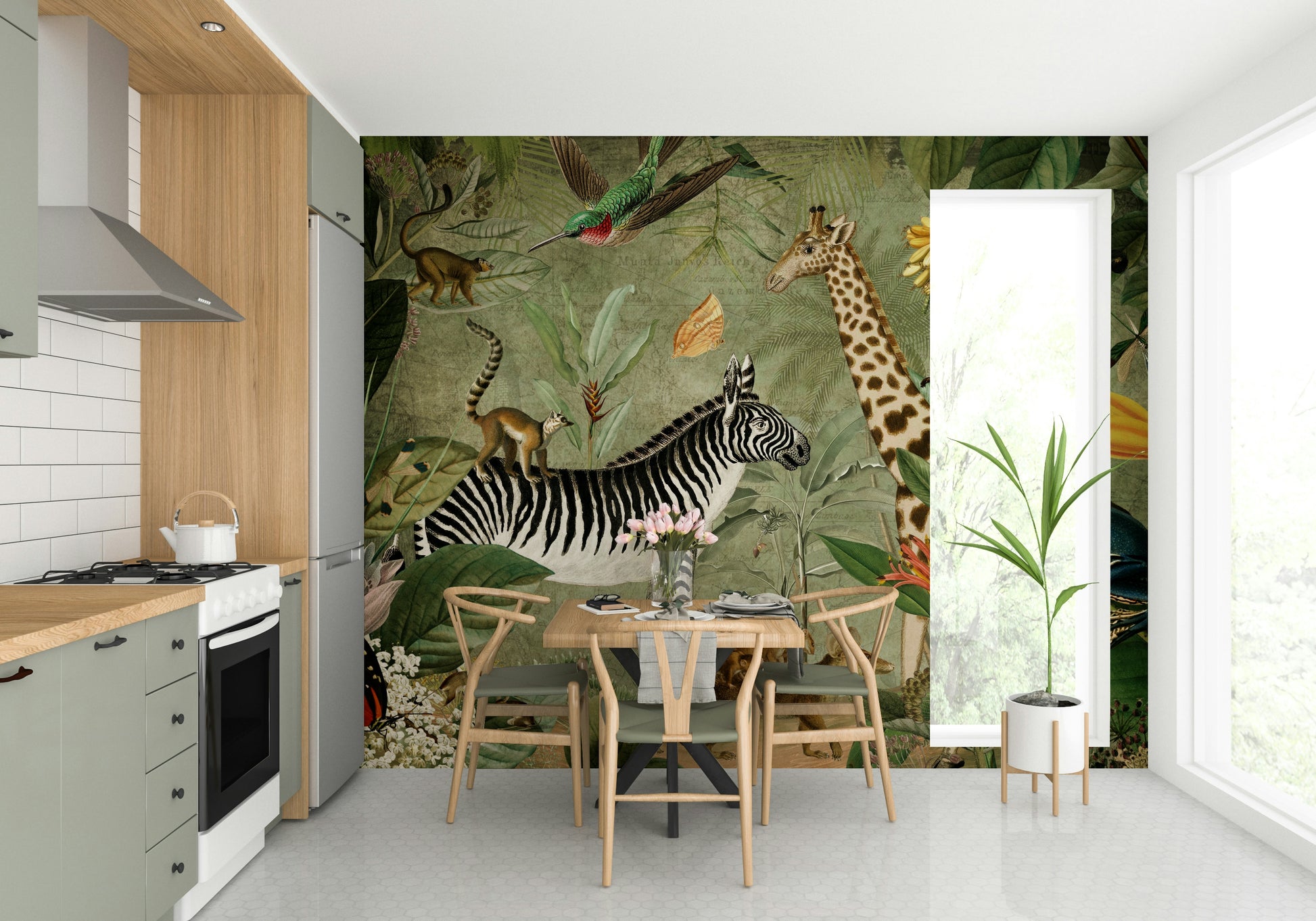 Lush jungle wall mural with a vintage touch for your space.

