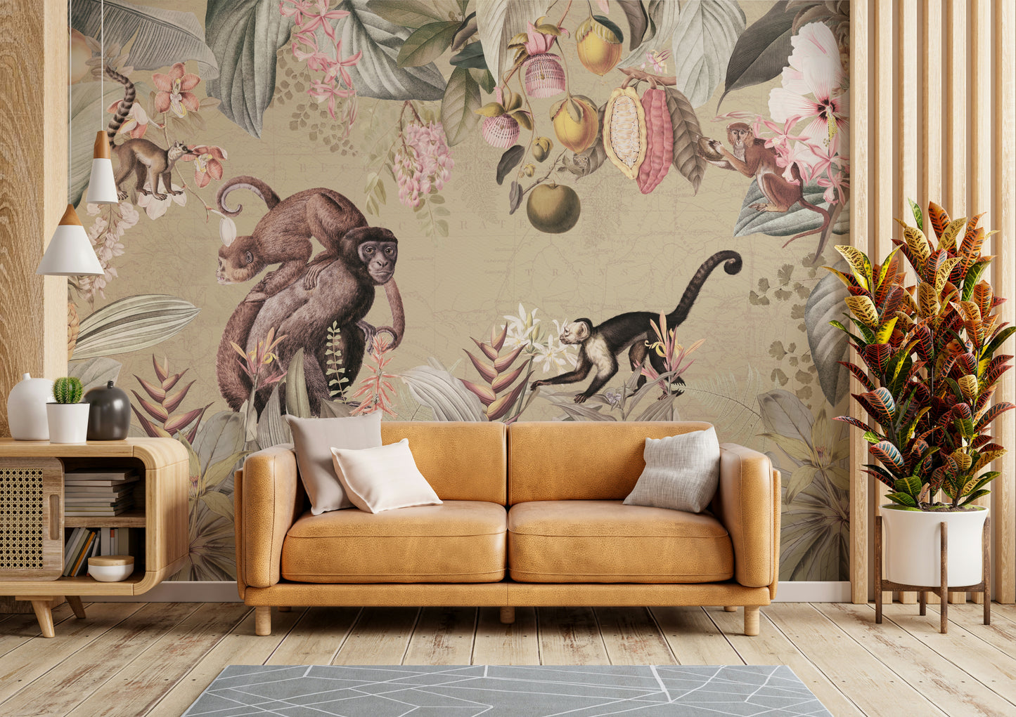 Wallpaper for walls with rich foliage and vintage botanical elements

