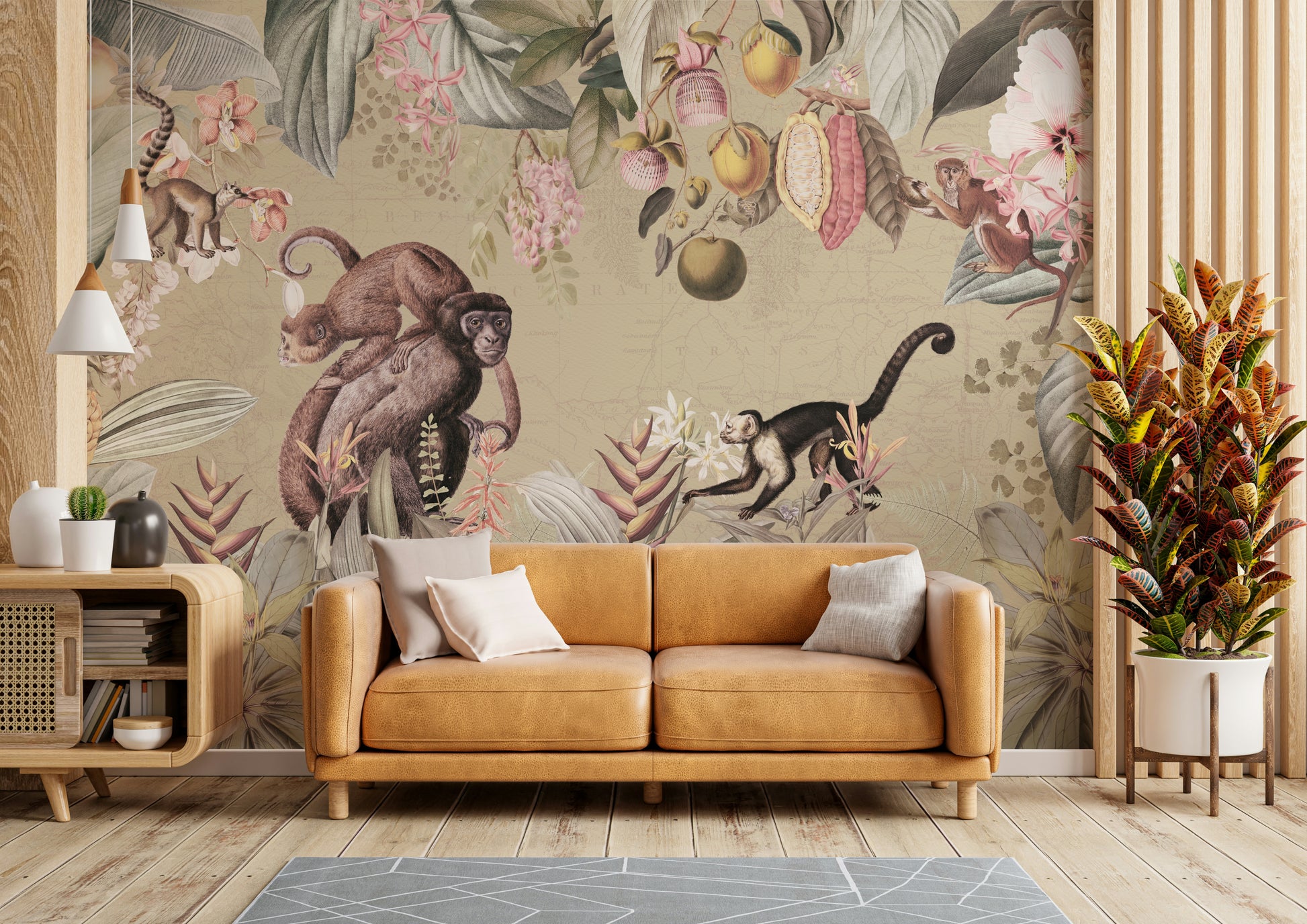 Wallpaper for walls with rich foliage and vintage botanical elements

