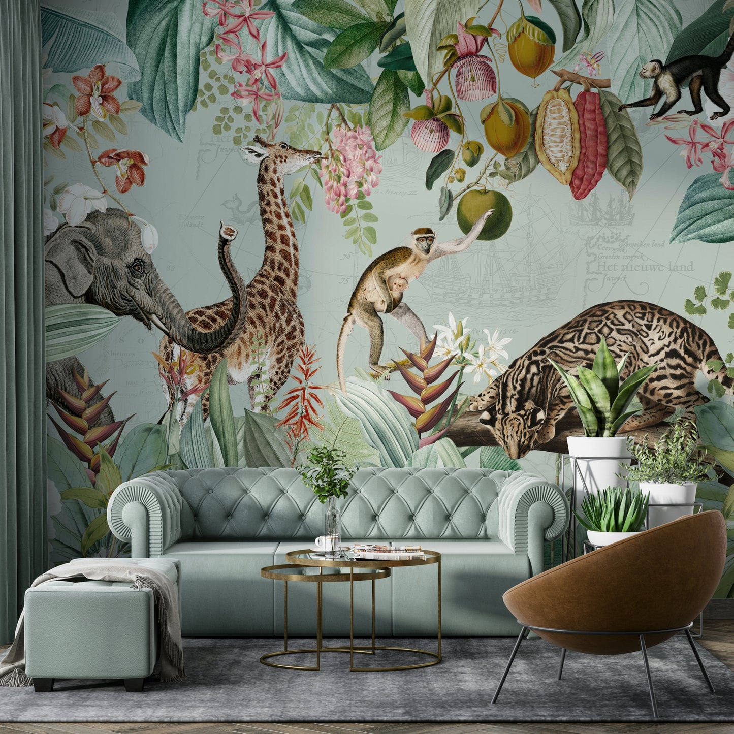 Wall mural featuring a tropical vintage journey through nature

