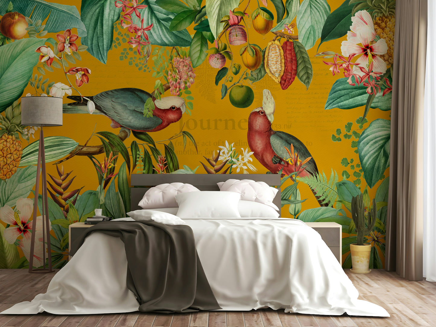 Vintage-inspired tropical wallpaper mural with exotic foliage

